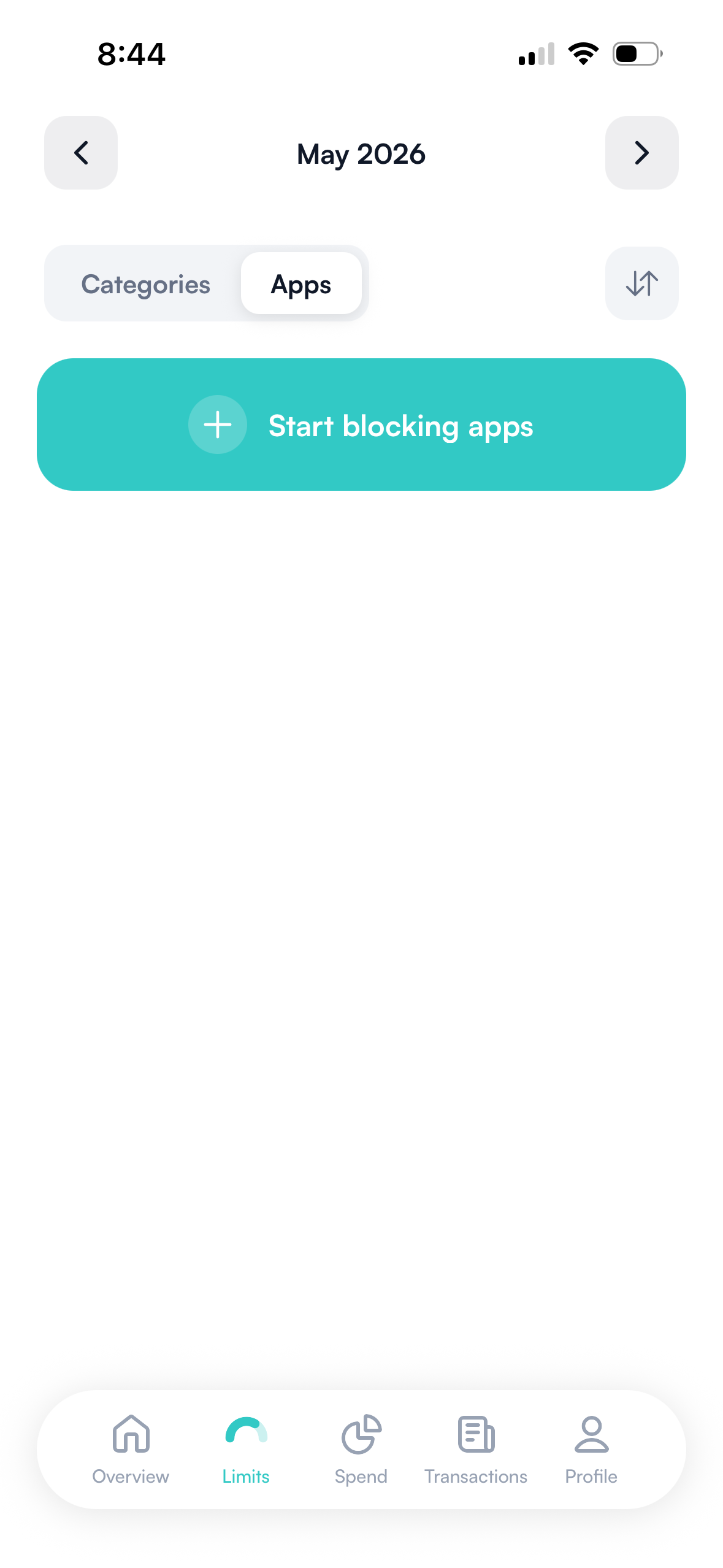 Hinder home screen showing the Add App button